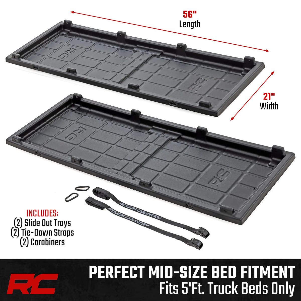Rough Country Slide-Out Truck Bed Cargo Tray - Mid-Size Bed Organizer for 5' & Shorter Beds, Heavy-Duty Polyethylene, UV-Protected, Easy Tailgate Access