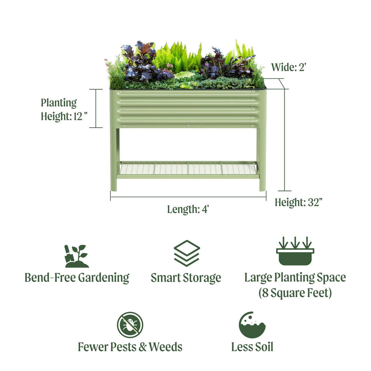 Elevated Raised Garden Bed-V Series, 2' x 4' Garden Beds with Legs & Storage Rack for Patio Porch, 700 Lbs Weight Capacity, Outdoor Planter Boxes for Gardening Herbs Vegetables Flowers, Modern Gray