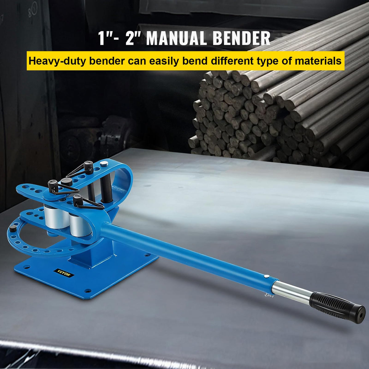 VEVOR YP-9 Manual Bender, 1” - 2“ High Capacity Round Square Bar Metal Bender with 7 Bending Dies, Metal Rod Bar Bender Bending Tool for Construction Site Auto Repair
