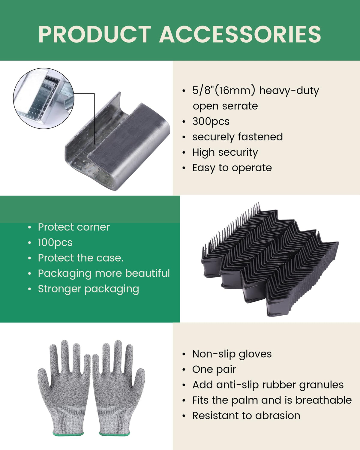FoundGo PET Banding Strapping Kit for Heavy Duty Tough Pallet Packaging Strapping Tool with >1500lbs 5/8" x 1000' PET Strapping Roll & its own Pull-Out Box 100 Corner Protectors 300 Seals
