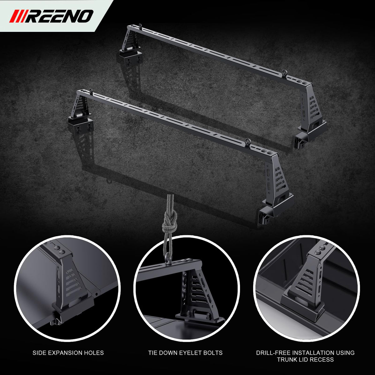 IIIREENO Overland Bed Rack/Bar for Full-Size Trucks/Overland Bed Rack Compatible with Retractable Hard Tonneau Cover, Soft Cover/No Drilling