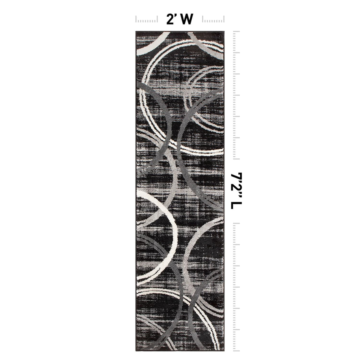 Rugshop Modern Wavy Circles Design Runner Rug, Non-Shedding Carpet for Hallway, Entryway, or Kitchen, Black, 2' x 7'2"