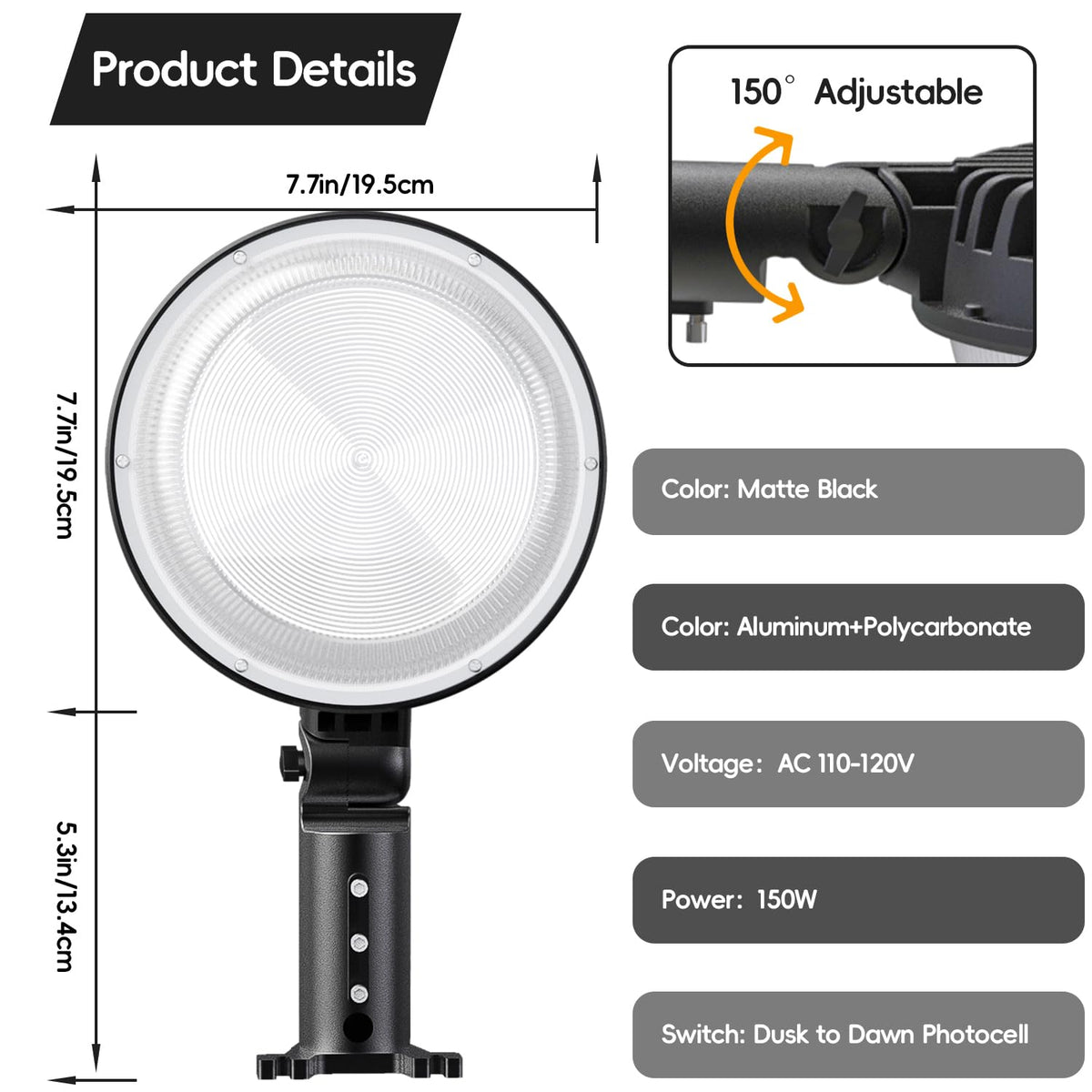 MOONTIP 150W 4 Pack 20000LM Dusk to Dawn Outdoor Lighting, LED Barn Lights Outdoor with 150° Adjustable Photocell Pole Light 6500K Flood Light, IP66 Waterproof Area Street Light for Garage Yard