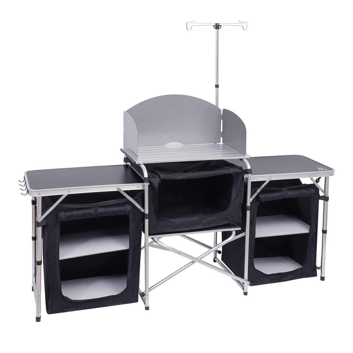 Nice C Camping Kitchen Table, Folding Grill Table, Upgrade Light Stand and Windshield Cooking Station & 3 Organizers, Carry Bag for Outdoor, Beach, BBQ, Picnic, Cooking, Indoor, Office(Silver)