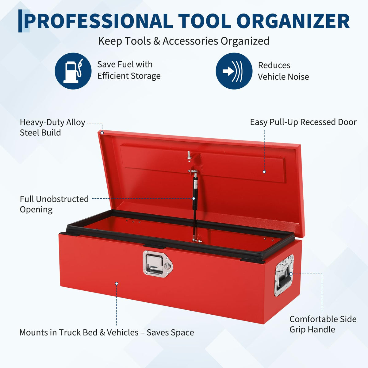 IDEALHOUSE Heavy Duty Diamond Plate Steel Truck Tool Box – Waterproof Metal Storage Chest with Lock & Side Handles – Secure Pickup Truck Toolbox for Trailers, RVs, Workshop (Powder-Coated Red)