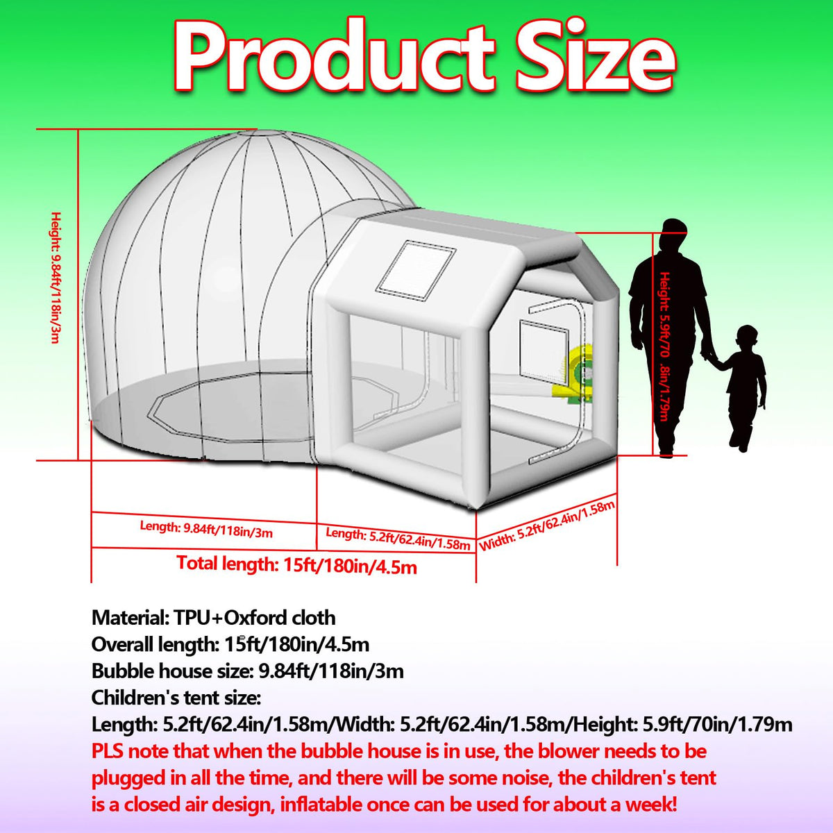 Inflatable Bubble House Dome for Events Inflatable Tent Bubble Balloon House with 450W Air Blower & 600W Air Pump for Party Wedding Birthday Holiday Outdoor Commercial Event (White, 15ft)