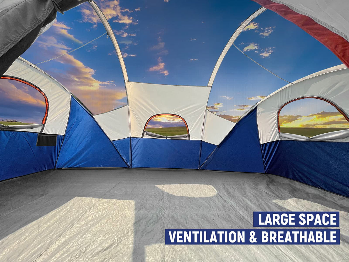 HIKERGARDEN 10 Person Camping Tent - Portable Large Family Tent for Camp, Windproof Fabric Dome Tent Outdoor for Hiking, Backpacking, Traveling (Blue)