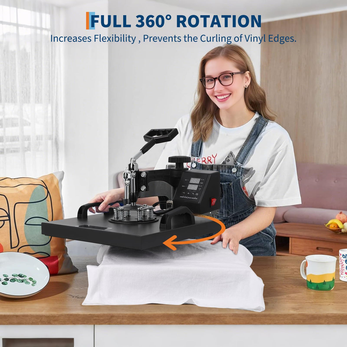 PIONEERWORKS Heat Press Machine 12 X 15 inch, 6 in 1 Shirt Printing Heat Transfer Machine 360° Swing Away, Digital Industrial-Quality Shirt Pressing Machine for Shirt, Hat, Mug, Plate, Orange