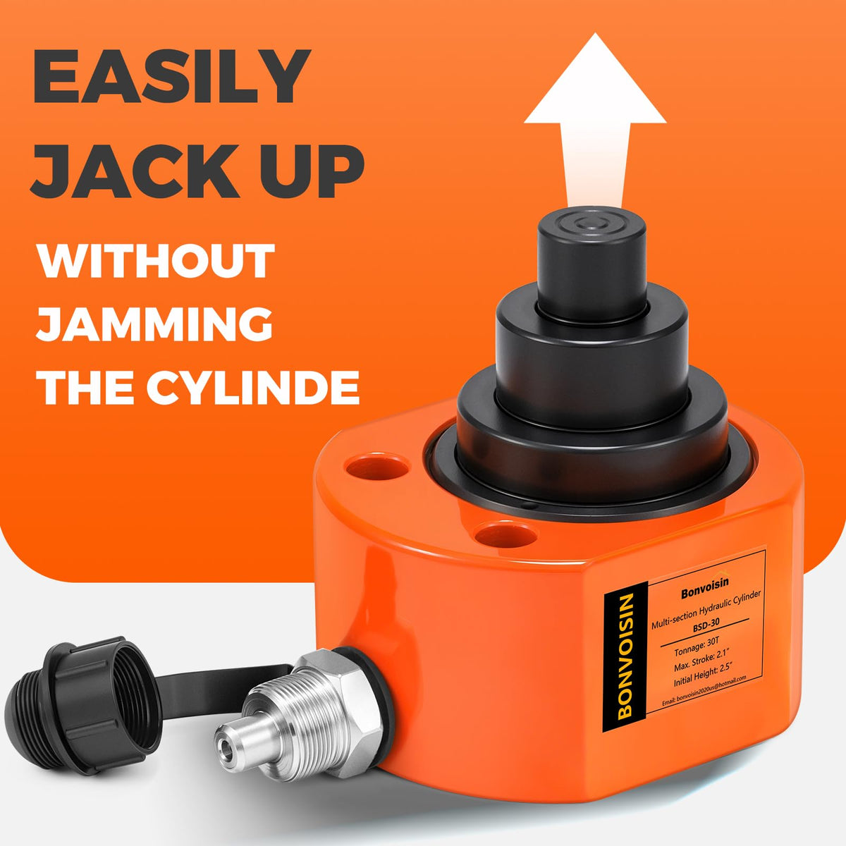 Bonvoisin 30T Hydraulic Cylinder Jack Porta Power Ram 2.13" Stroke Mini Multi-Section Lifting Cylinders with Hydraulic Hand Pump for Machinery Shipbuilding