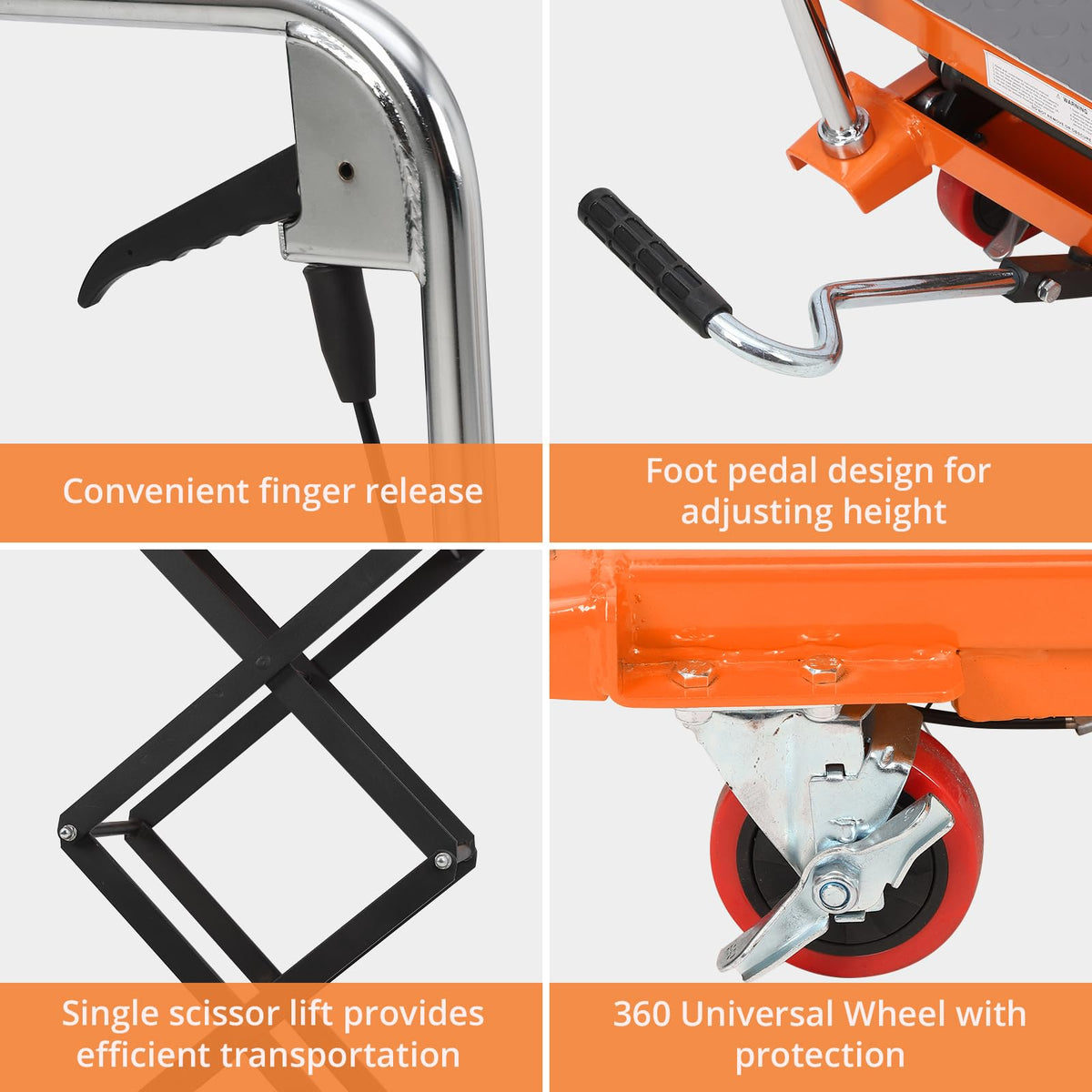EliteEdge Hydraulic Scissor Lift Table, 770LBS Capacity Industrial Lift Cart with Anti-Slip Platform, Adjustable Mobile Elevating Workbench 12-59 inch, 4 Wheels, Orange
