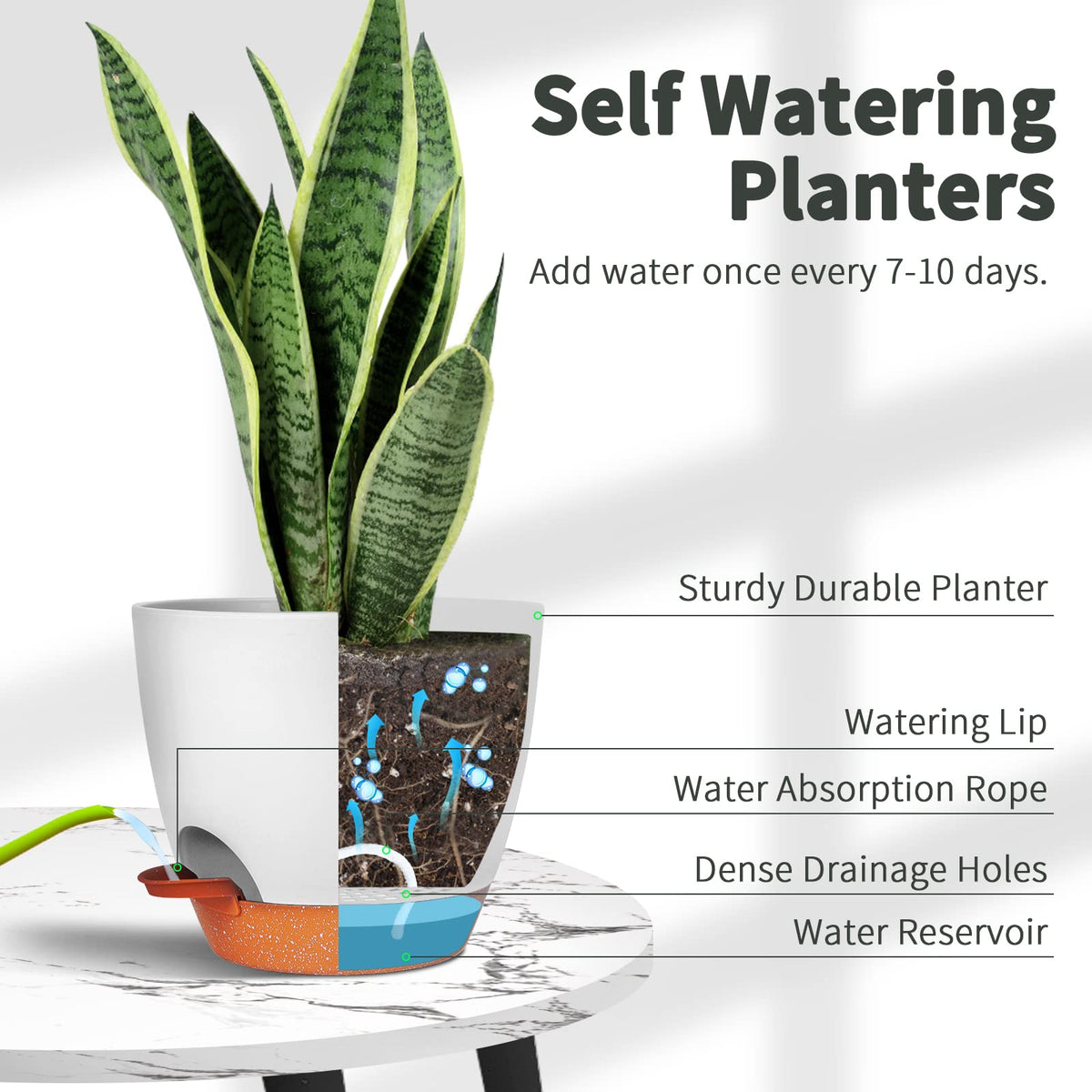 GARDIFE Plant Pots Set of 2 Pack 8 inch,Planters for Indoor Plants with Drainage Holes, Modern Decorative Flower Pots for All House Plants, Flowers, White