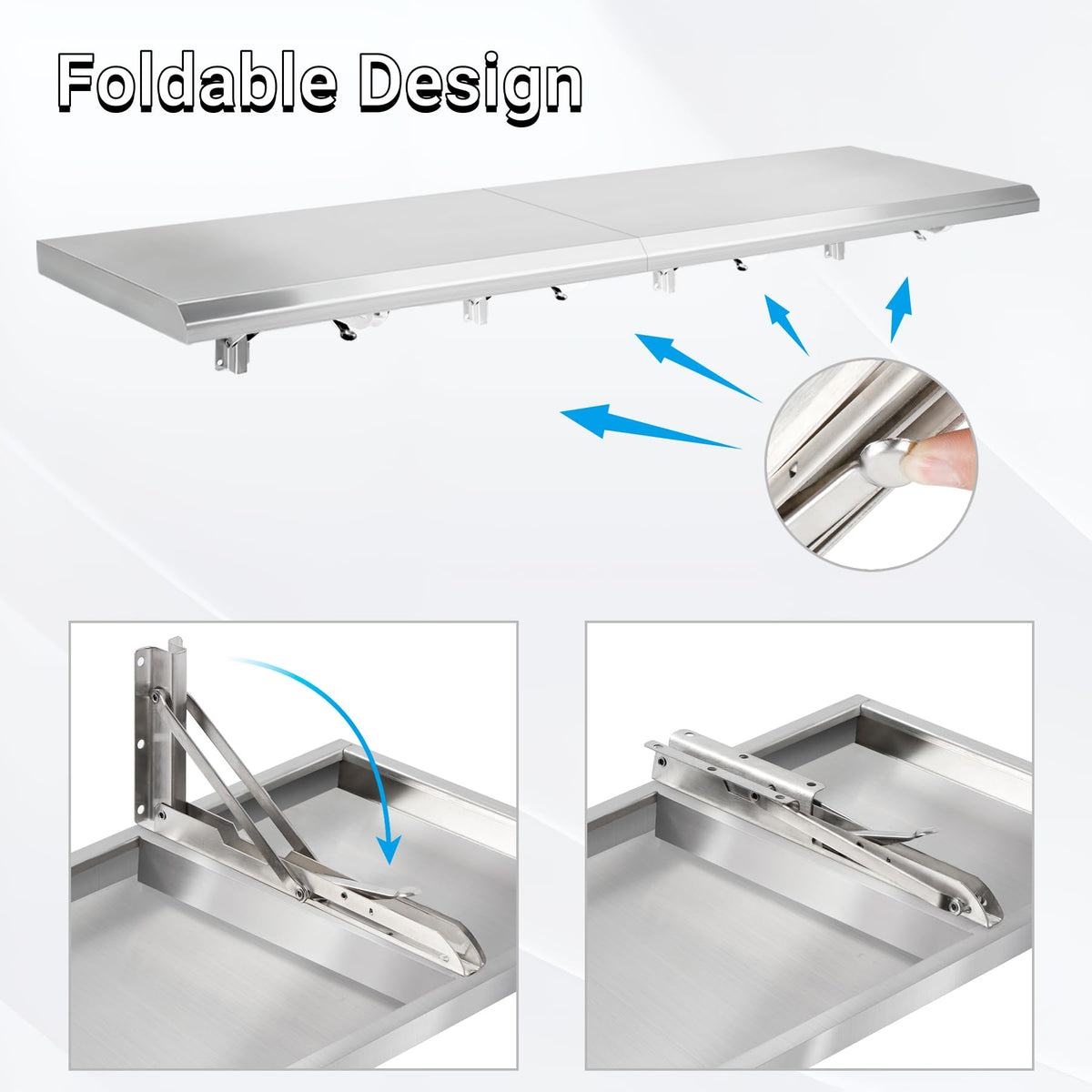 Toriexon Concession Shelf Drop Down 18" x 72", Spliced Style Folding Concession Stand Shelf Commercial Grade Stainless Steel, Foldable Concession Shelves for Snack Bar, Food Cart, Movie Theater