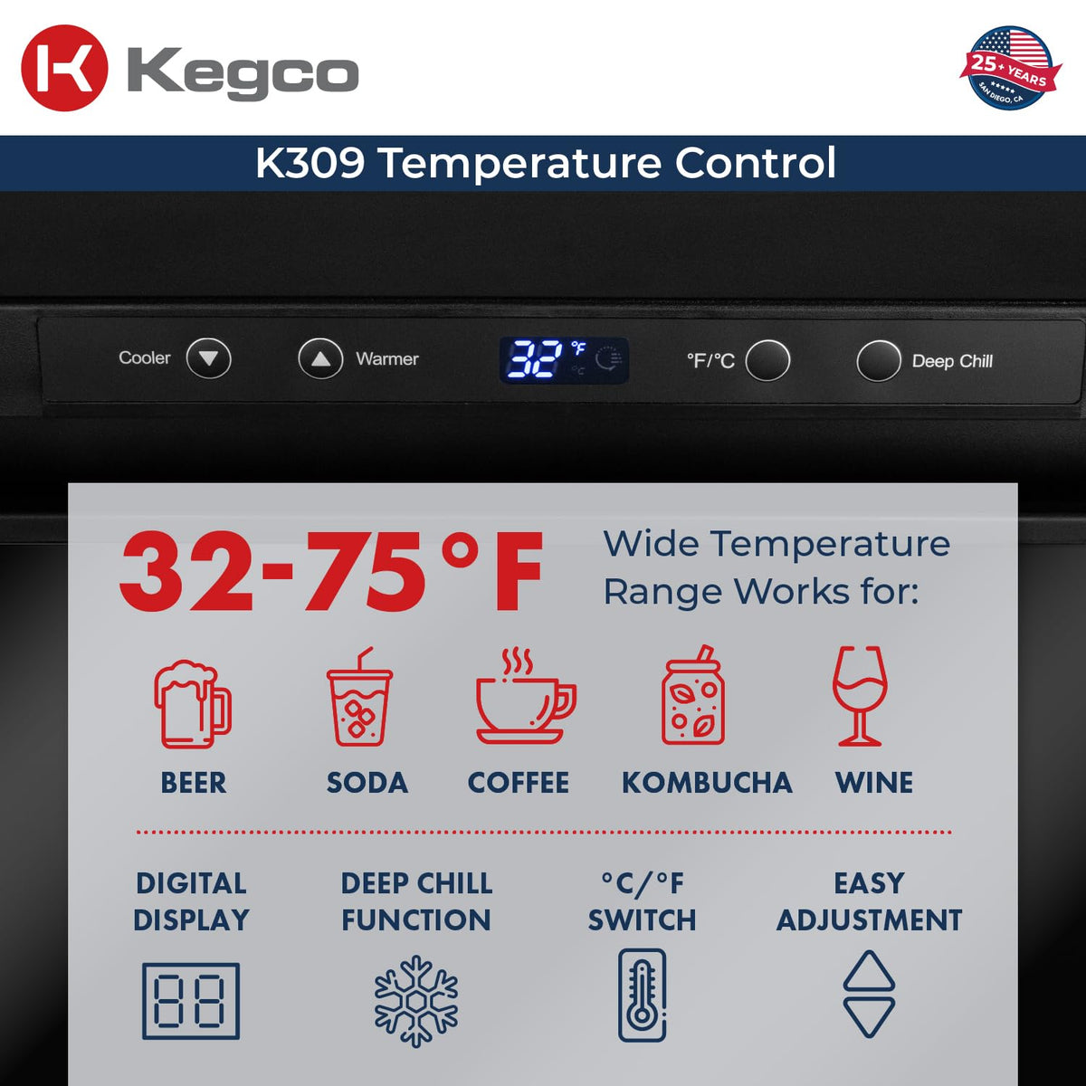 Kegco 3PK309X-2 24″ Dual-Tap Digital Homebrew Kegerator – Stainless Steel Draft Beer Refrigerator, Converts to Fridge