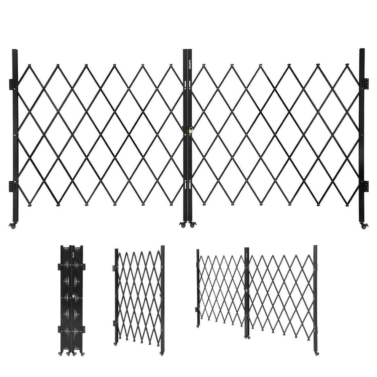 12.5FT Metal Expandable Mobile Barricade,Industrial Folding Security Gate Driveway Gate, Retractable Retractable Gate Outdoor,Folding Safety Barricade with Casters