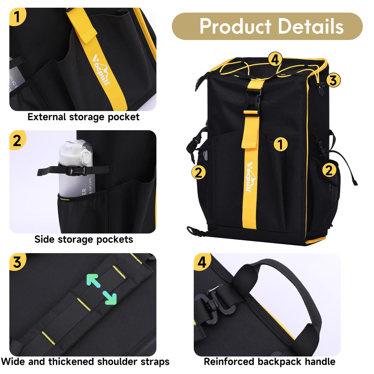 Vocpuli Camping Backpack - Aviation Aluminum Table Frame + 2 Folding Camping Chairs,+ Convertible Backpack Tabletop, Quick Setup&Portable,Camping Gear,Gifts for Camping, Picnic, Beach (Black)