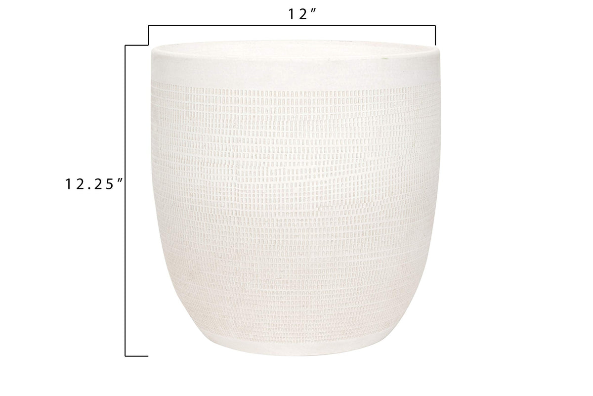 Creative Co-Op Large Matte White Embossed Stoneware Planter