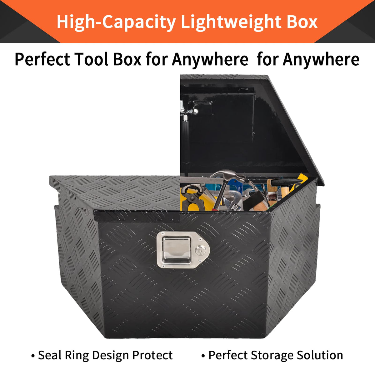 TBAPFS 26 Inch Aluminum Trailer Tongue Tool Box 5 Bar Tread Wide Utility ToolBox for Pick Up Truck RV Storage Organizer Tool Box with Lock and Keys - 26"X13.3"X12" Black