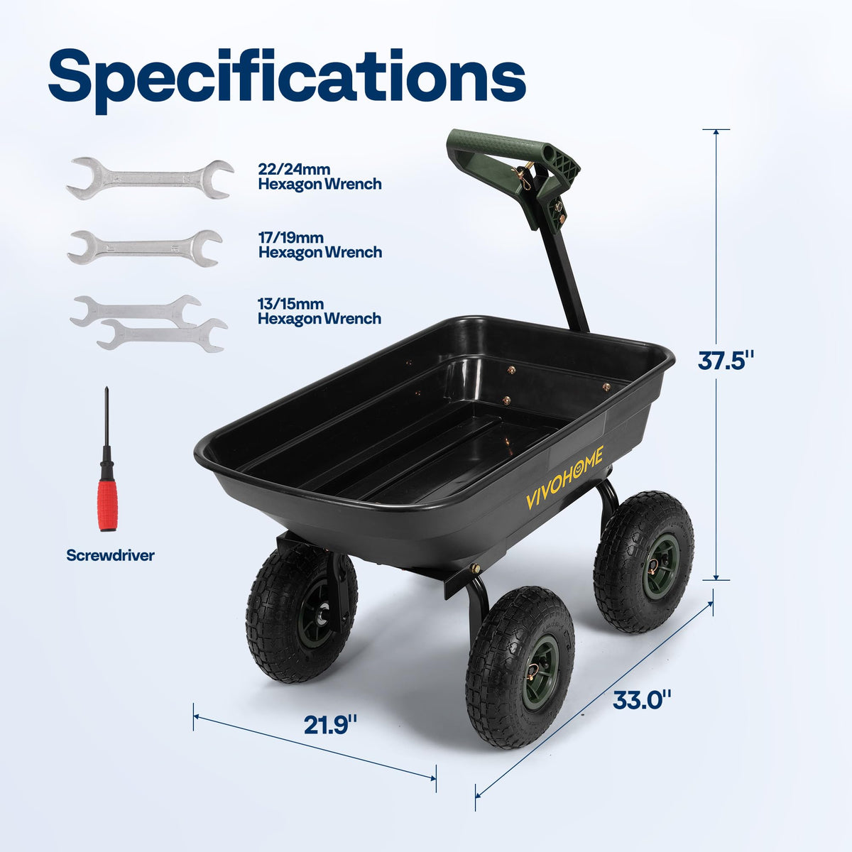 VIVOHOME 4 Cu.Ft 660lbs Wheelbarrow Garden Cart Dump Wagon with 2-in-1 Convertible Handle Attach to ATV or Tractor, 10" All Terrain Wheels, Quick Release System, Heavy Duty Utility Trailer for Yard
