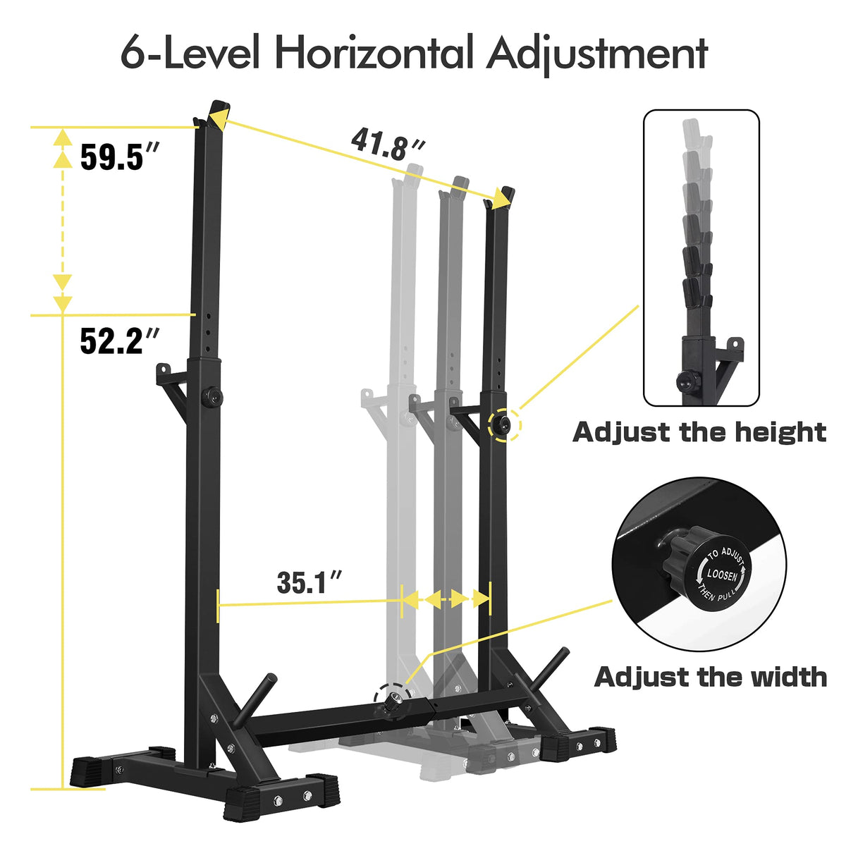 CANPA Adjustable Squat Rack Stand Multi-Function Barbell Rack Weight Lifting Gym Dumbbell Racks Home Gym Bench Press Rack Dumbbell Racks Stands 600Lbs （Black)