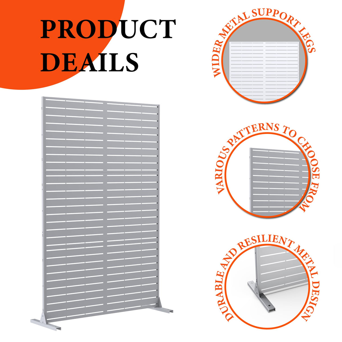 Garvee 72" Outdoor Metal Privacy Screen, 6FT Decorative Privacy Fence and Room Divider, Weather-Resistant Freestanding Panel with Stand for Garden, Patio, Balcony, Backyard