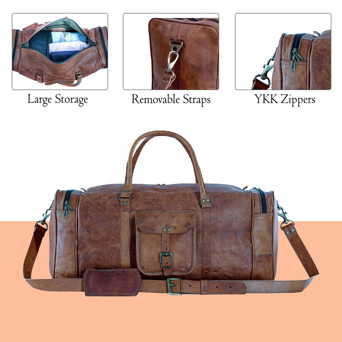 21 Inch Vintage Leather Duffel Travel Gym Sports Overnight Weekend Duffle Bags for men and women