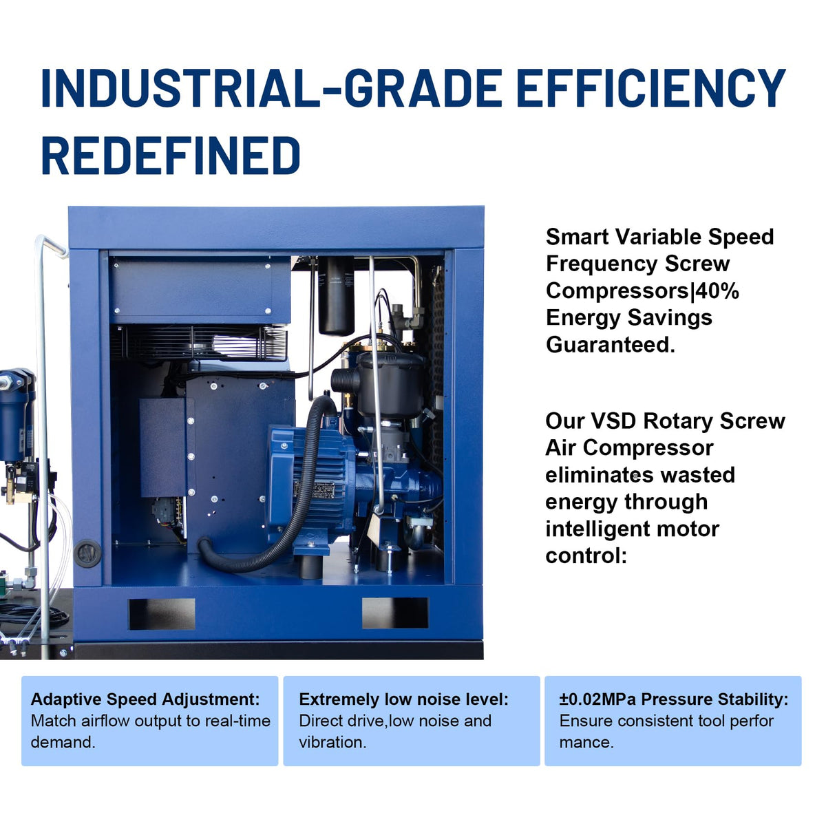 DAVV 20HP/15KW VSD Permanent Magnet Rotary Screw Air Compressor for Laser Cutting – 230PSI / 42CFM, 80Gal ASME Tank, Refrigerated Air Dryer & Filters, 460V 3-Phase 60Hz