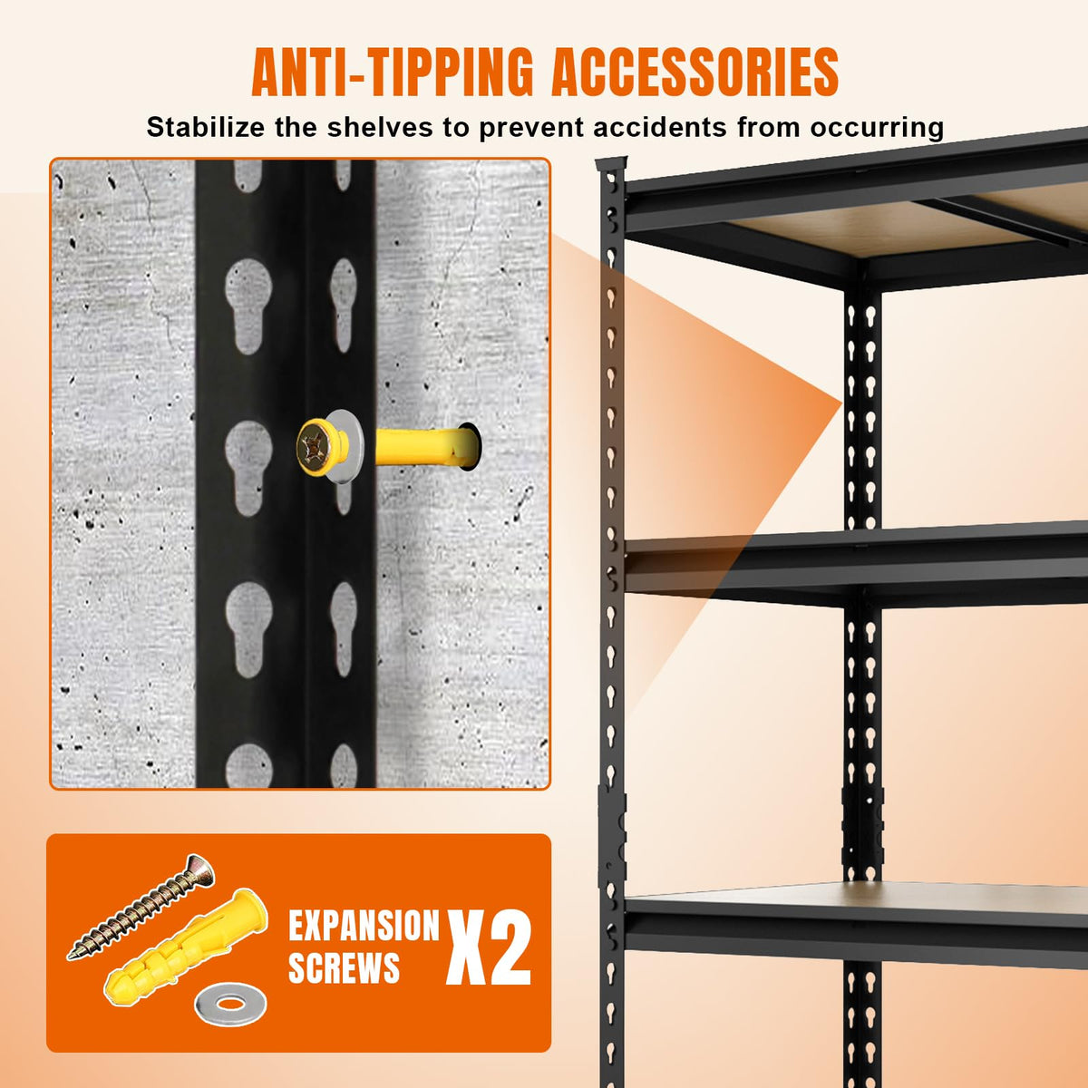 Big RED Storage Shelving Unit, 5-Tier Adjustable Storage Shelves, Heavy Duty Metal Garage Shelves/Utility Rack for Kitchen, Pantry, Basement- 3,000lb Capacity, Black, 72" H x 48" W x 24" D