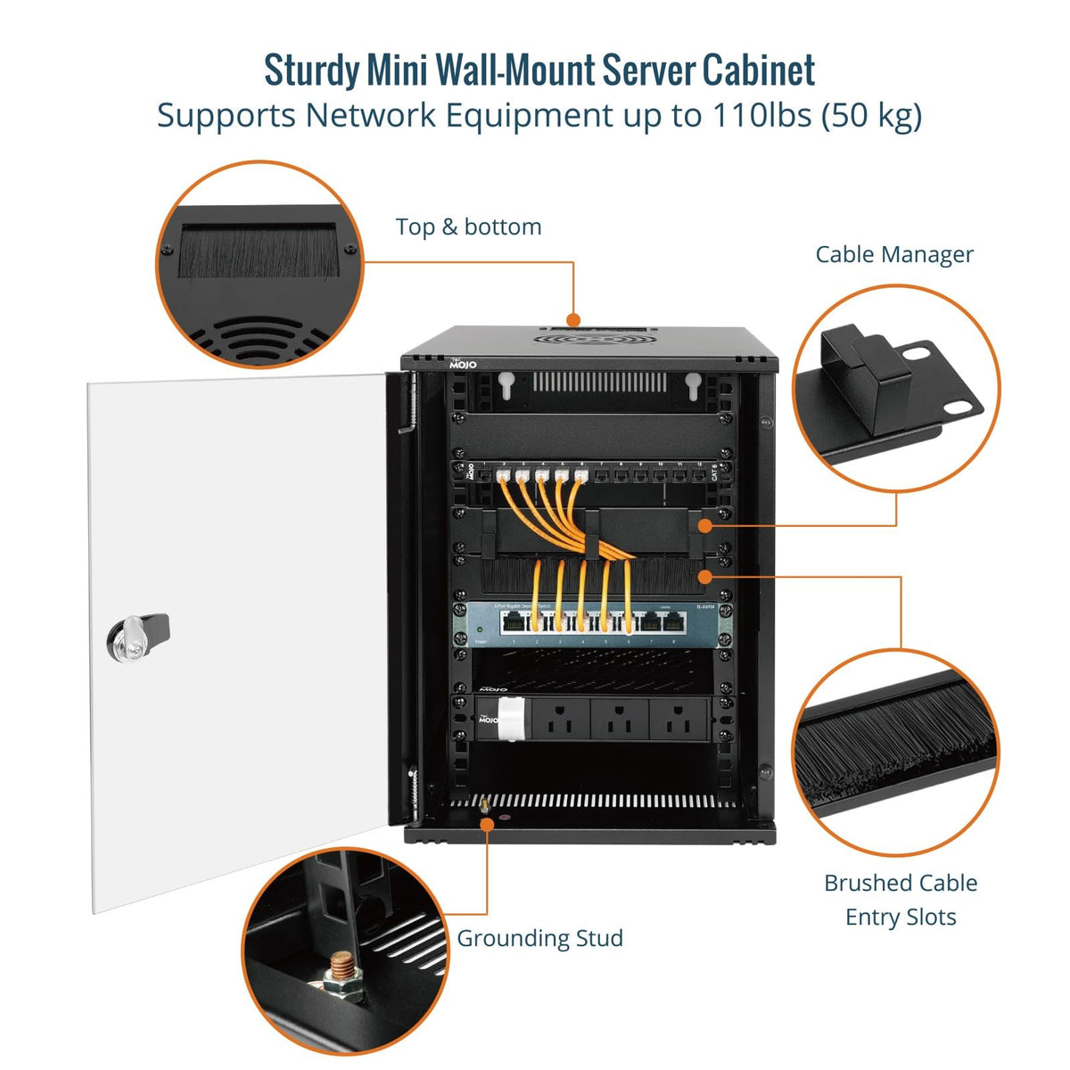 Tecmojo 12U 10 inch Rack, Wall Mount Network Cabinet Set,12.3W x 13D x 22.3H- Load Capacity 110Lbs(50 kg),Black 10" Wall Housing Server Rack Set