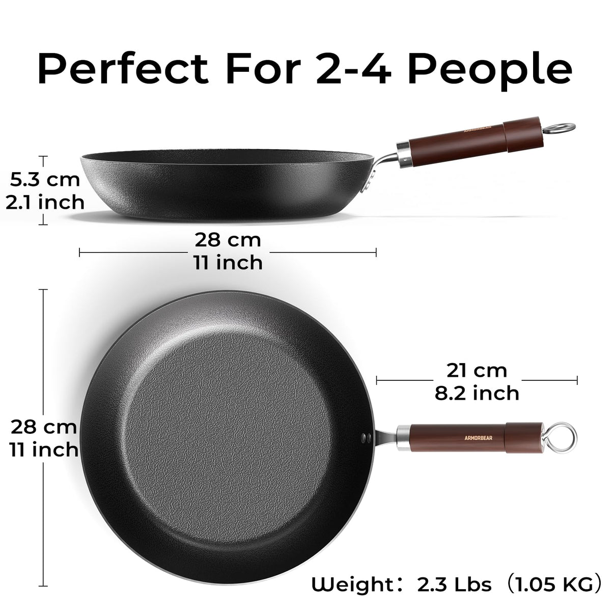 Armorbear Carbon Steel Pan Cookware Set (Carbon Steel Skillet & Wok), Nitrided Pre‑Seasoned, Flat‑Bottom Frying Pans for All Stovetops