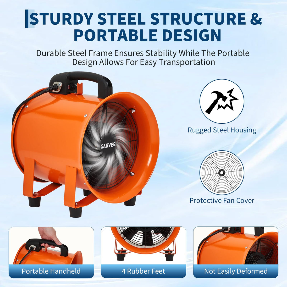 10 Inch Utility Blower Exhaust Fan, Portable Industrial Exhaust Fan with 16.4 ft Flexible Duct Hose, 2000 CFM Low-Noise Air Mover Blower Fan/Extractor/Ventilator for Basements, Workshops, Warehouses