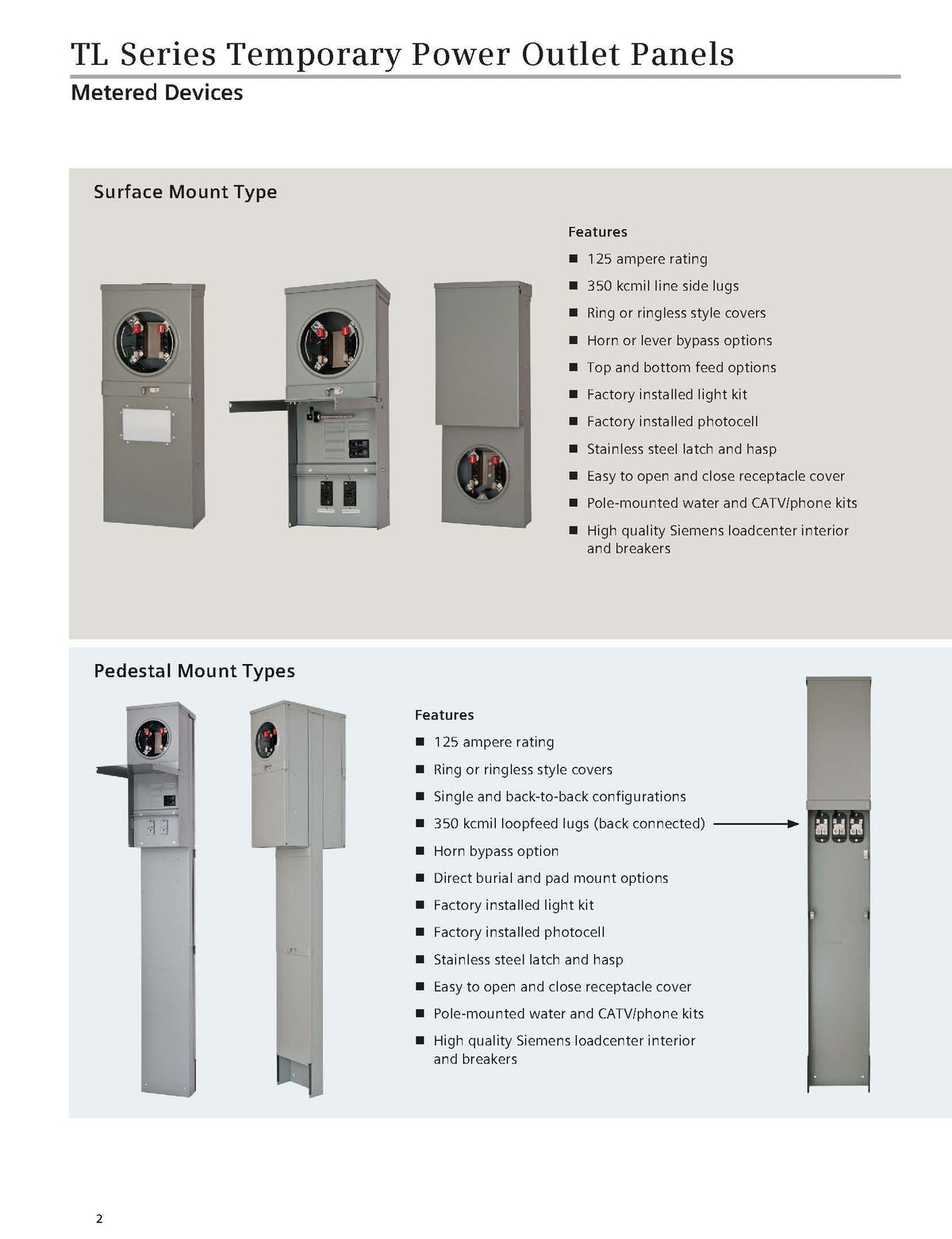 Siemens TL137US Talon Temporary Power Outlet Panel by with a 20, 30, and 50-Amp Receptacle Installed, 125 Amp Main Breaker, Unmetered
