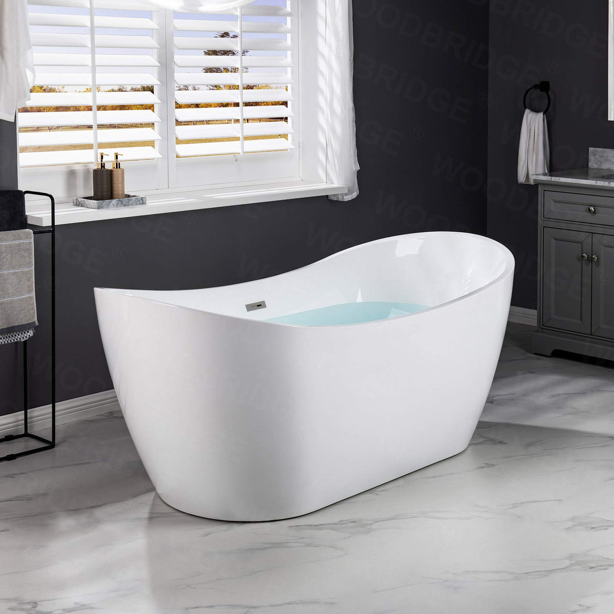 WOODBRIDGE 71"Freestanding White Acylic Soaking Bathtub with Chrome Drain and Overflow,B0017-C