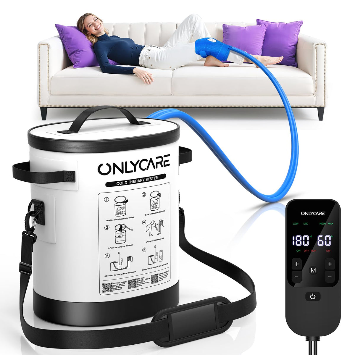 Cold Therapy Machine, Program Timer Ice Machine for Knee After Surgery, Portable Ice Therapy Machine with Quiet Pump, Large Cold Pad for Ankle, Arm Joints, Sports Injuries, Cryotherapy Pain Relief