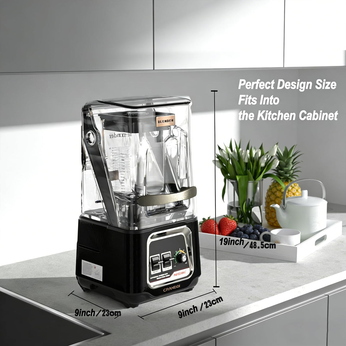 CRANDDI Commercial Blender, 2200W Countertop Blenders with Removable Shield, Quiet Smoothie Blender for Shakes and Ice Crushing, 52oz, 38000 RPM Professional Blenders for Kitchen, K80 (Black)