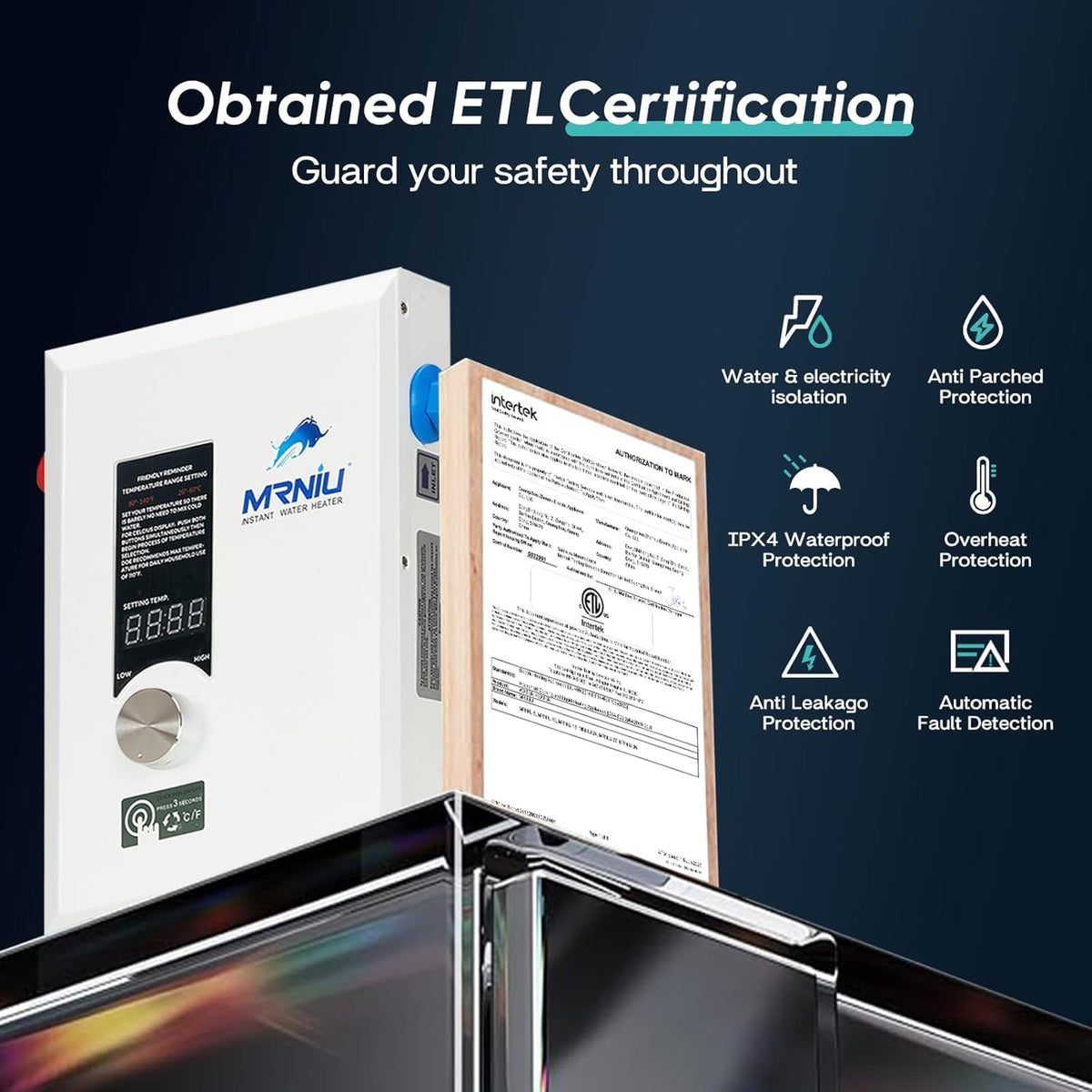 240V Tankless Water Heater, 27kW Electric Instant Hot Water Heater with LED Temperature Display, On-Demand Endless Hot Water for Whole House Shower, Space-Saving Design for Residential Use