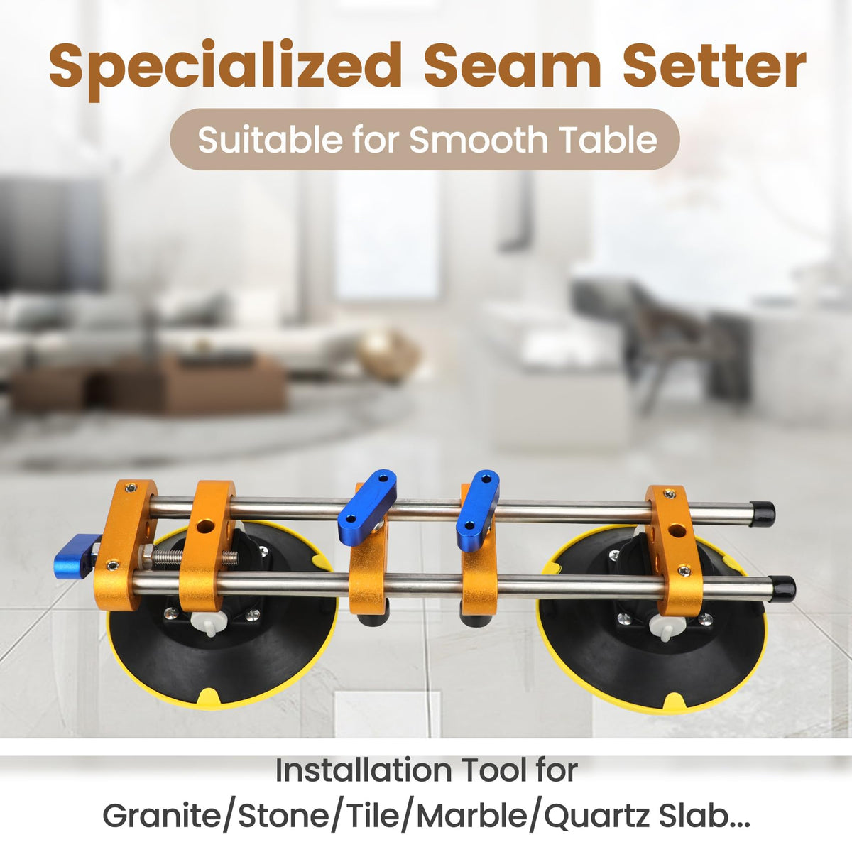 Upgrade 2 Pack Seamless Seam Setter with 6 inch Vacuum Suction Cups, Granite Seam Setter for Countertop Joining & Leveling, Seam Joiner for Stone (With Replacement Air Pump+Tool Bag+Torpedo Level）