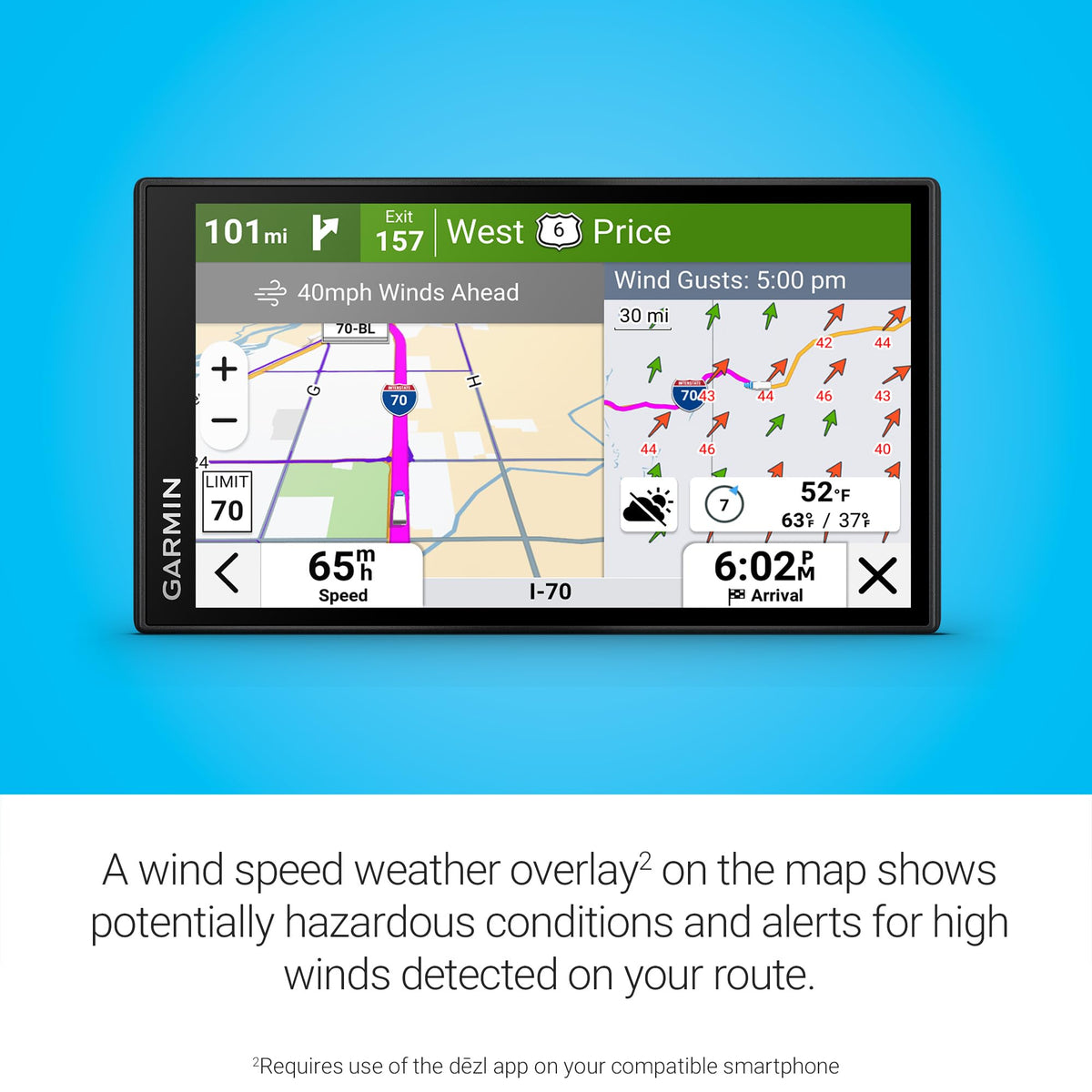 Garmin dēzl™ OTR620, High-Res 6” GPS Truck Navigator, Custom Routing, Satellite Imagery, Wind Speed, Community-Shared Loading Docks, Truck Entrances, Parking Availability