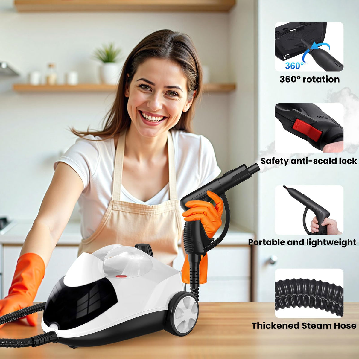 Steam Cleaner 1.5L Steamer for Cleaning Fast Heating 6-in-1 Multi-Surface with 8 Accessories UL499 Certified Heavy Duty Steam Cleaner for Home, Car, Floors, Sofas, Tiles, Grout Steam Cleaners