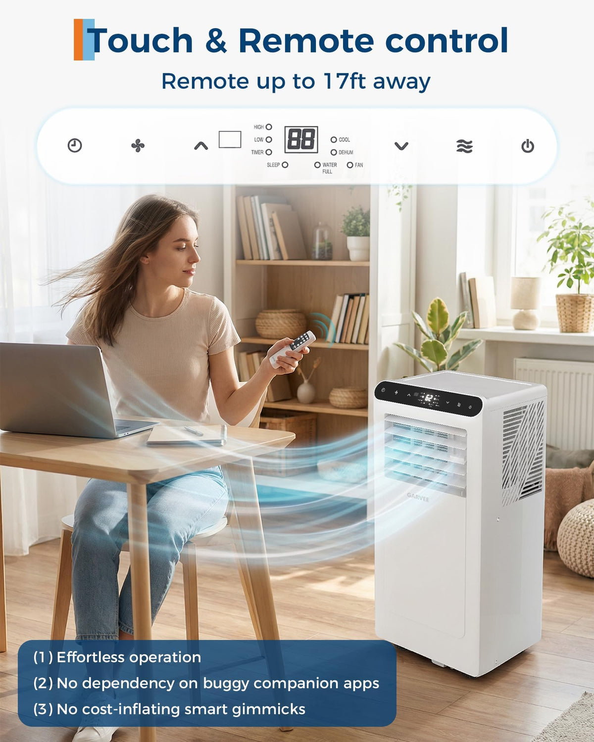 8,000 BTUs Portable Air Conditioner, 3-in-1 Portable AC Unit with Fan & Dehumidifier, Room Air Conditioner Cools up to 350 Sq.Ft, Standing AC Unit with Remote Control & 24H Timer, for Home, Office