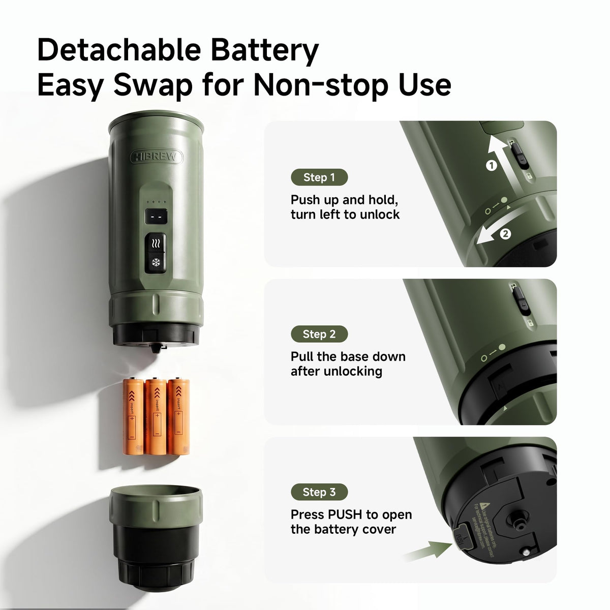 HIBREW H4C Classic - Portable Electric Espresso Machine, USB-C Rechargeable Coffee Maker with Removable Battery, Compatible with Ground Coffee & NS Capsules, Travel & Home(Green)