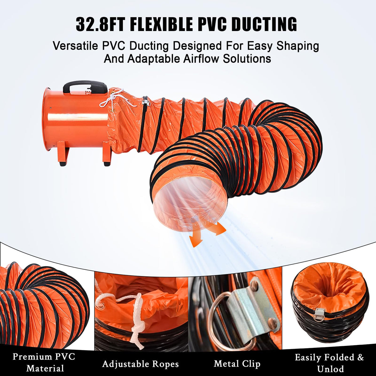 ExploreHorizon 16-Inch Heavy Duty Portable Exhaust Fan - 5500 CFM High Velocity Blower, 2-Speed Adjustable with 32ft Vinyl Hose - Ideal for Crawl Spaces, Attics, Basements, Workshops, Garage