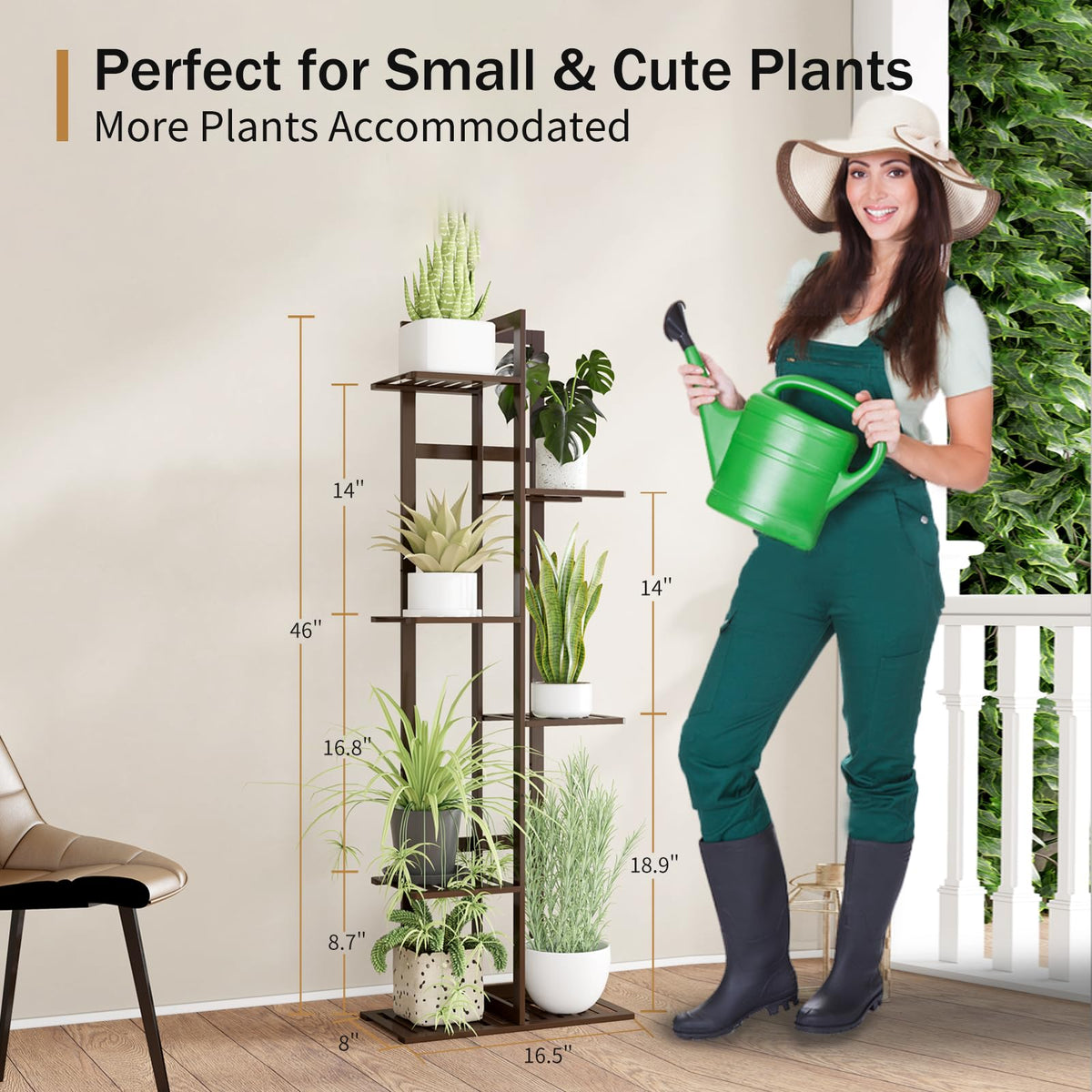 DolceLuna Plant Stand Indoor 6 Tier, Bamboo Plant Shelf Corner Display Rack, 46 Inch Tall Multiple Planter Pot Holder, Space-Saving Flower Stand for Living Room Balcony Garden Patio