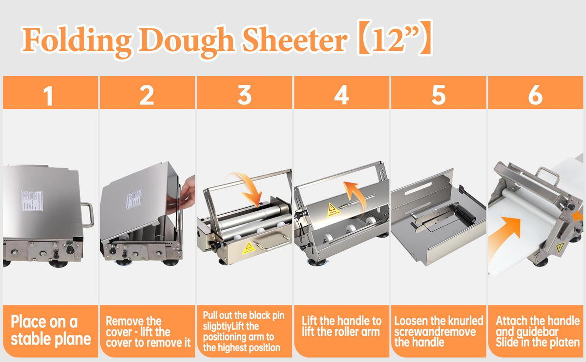 40.5" x 15.5" Folding Manual Dough Sheeter with PE Board – Stainless Steel Countertop Dough Roller Machine, Adjustable Thickness (0–25mm) for Pastry, Pizza, Croissant, Cookie & Pasta
