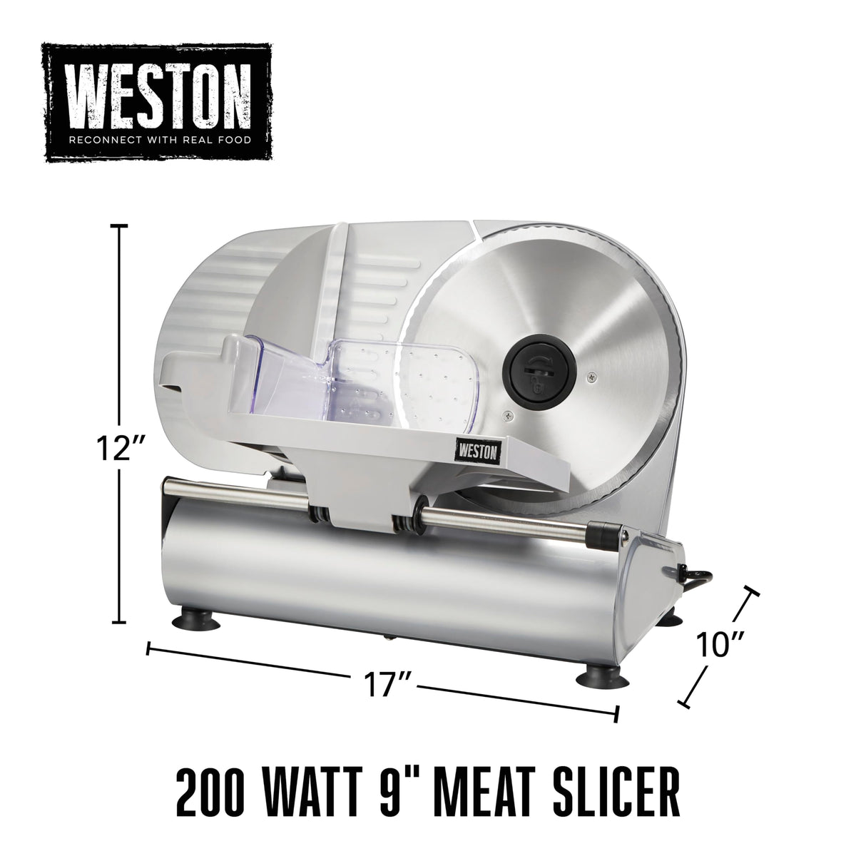Weston Electric Meat Cutting Machine, Deli & Food Slicer, Adjustable Slice Thickness, Non-Slip Suction Feet, Removable 9” Stainless Steel Blade, Easy to Clean