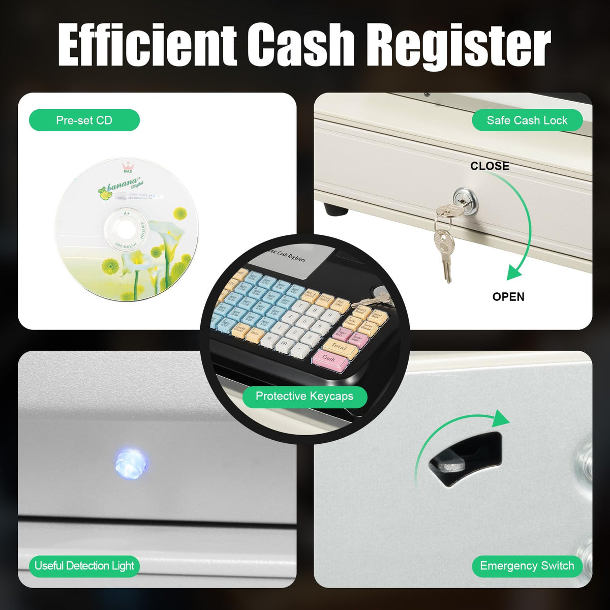 48-Key Electronic Cash Register System – Thermal Printer, Cash Drawer, LCD Displays – Secure Offline POS for Retail, Restaurant, Grocery Store, USB RS232 Connectivity (Black)
