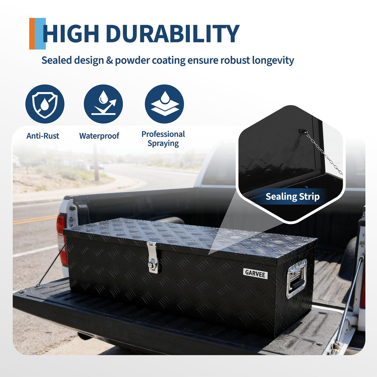 Garvee 30 Inch Aluminum Truck Bed Tool Box - Heavy Duty Diamond Plate Tool Chest with Lock and Keys | Storage Organizer for Pickup Trucks, RV, Trailers | Side Handles, 30 x 13 x 9.6 Inches, Black