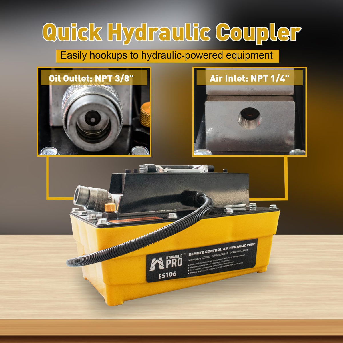 HYDRAULIC PRO 10,000 PSI Air Hydraulic Pump with 9.8 ft Remote Control, 2.3L Reservoir, NPT 3/8" Oil Outlet, NPT 1/4" Inlet, for Auto Body Frame Machines, Hydraulic Press