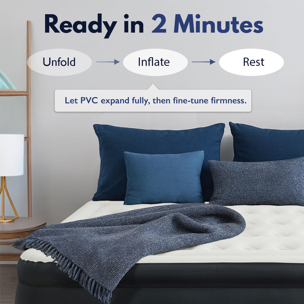 King Koil Luxury Full Size Plush Pillow Top Air Mattress with Built-in High-Speed Pump for Home, Camping & Guests 20" Inflatable Double High Blow Up Airbed, Durable, Waterproof
