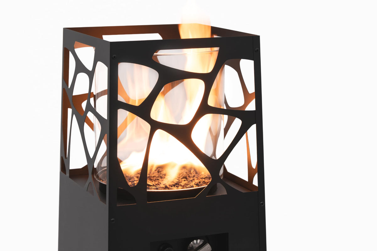 Planika - Pyramid, Modern Patio Heater, Outdoor Fireplace, Garden with cover (Black)