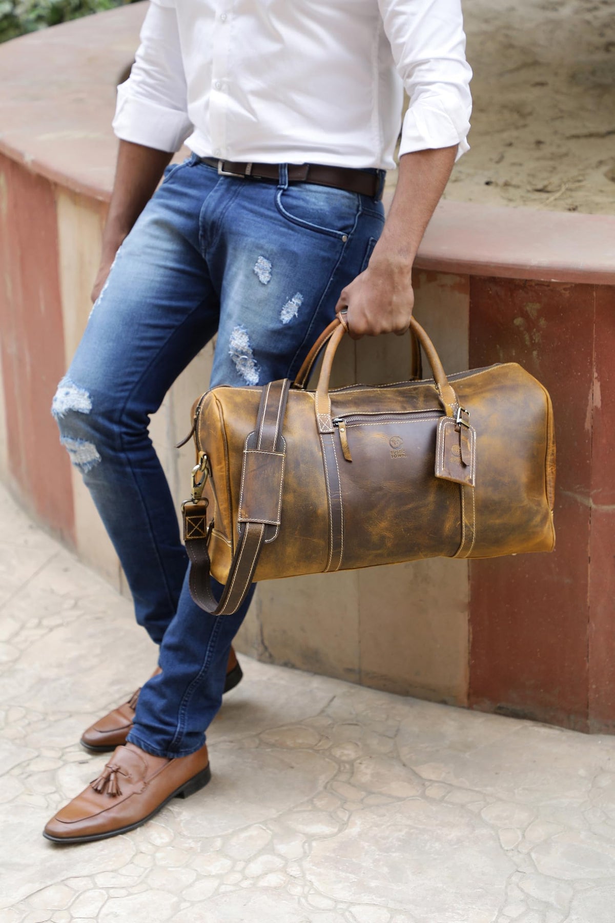 Leather Travel Duffel Bag - Airplane Underseat Carry On Bags By Rustic Town (Medium, Brown)